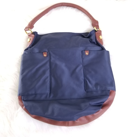Adrienne Vittadini Navy Blue Nylon Handbag Brown - Picture 2 of 6